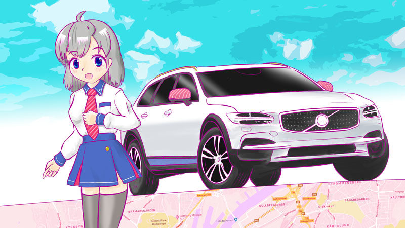 【壁画】ボルボV90CCと クルマ擬人化キャラクター 「はがね」ちゃん